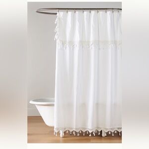 Anthropologie Tasseled Antioch Shower linen/cotton curtain 72” square NEW